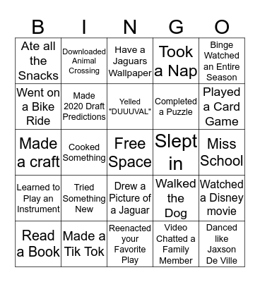 Jacksonville Jaguars Bingo Card
