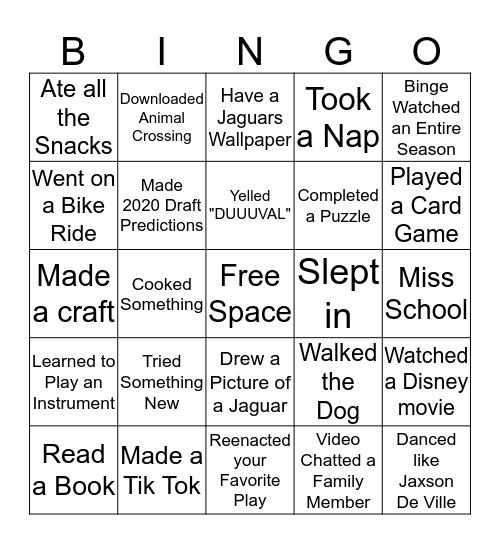 Jacksonville Jaguars Bingo Card