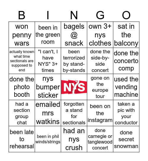 NYS Bingo Card