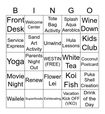 `Ohana Bingo-Westin Princeville Ocean Resort Bingo Card