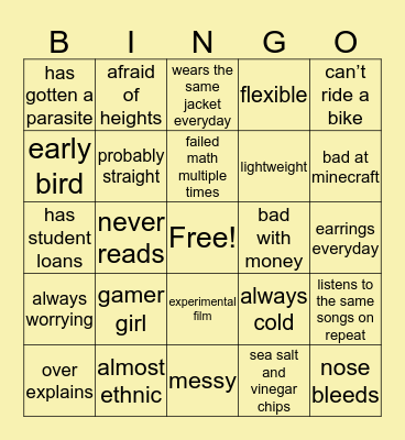 Emma Bingo Card