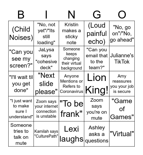 CCC All Hands Virtual BINGO! Bingo Card