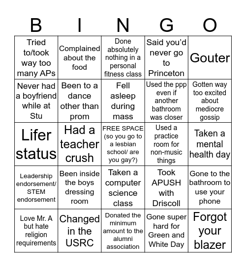 Stuart Bingo Card