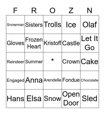FROZEN Bingo Card