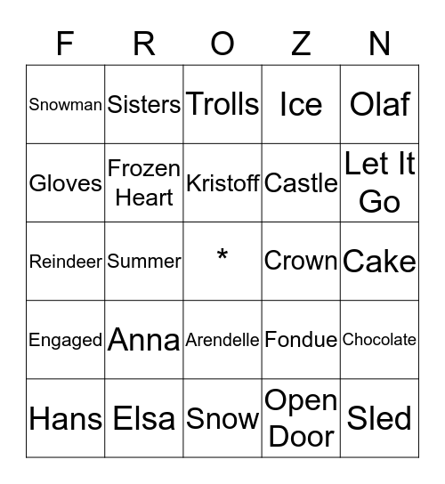FROZEN Bingo Card