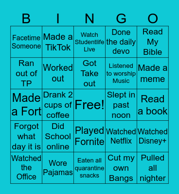 Studentlife Bingo Card