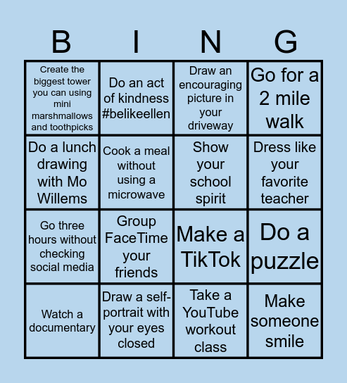 Nashoba Tech Social Distancing Bingo Card