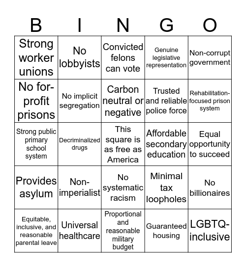 Good Country Bingo Card
