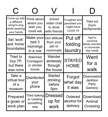 Quarantine Bingo Card