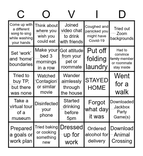 Quarantine Bingo Card