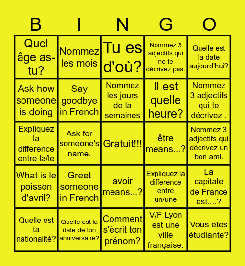 Chapitre 1 Bingo Card