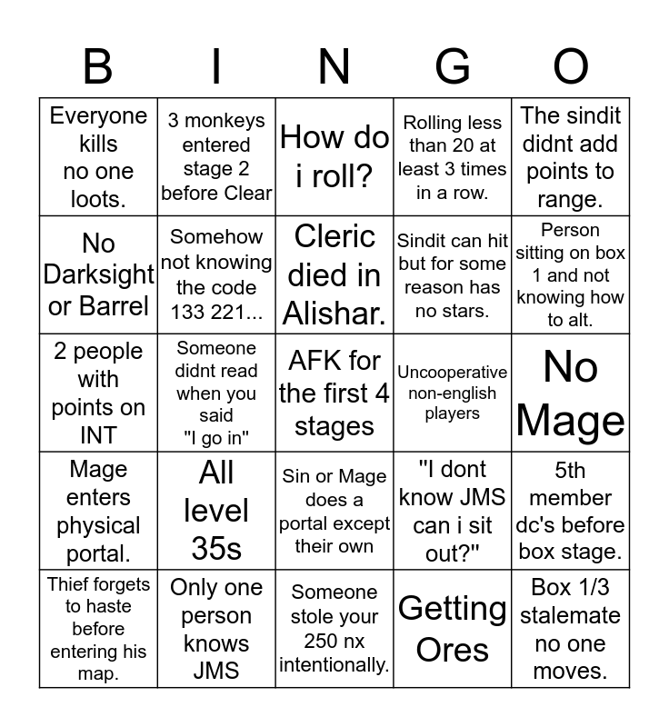 LPQ Bingo Chart Bingo Card