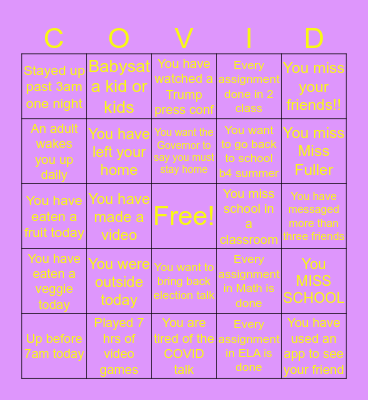 Distance Learning Bingo Card