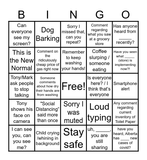 QW Meeting Bingo Card