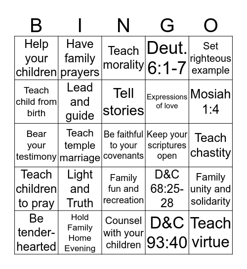 Bringing Up Children In Light And Truth Bingo Card