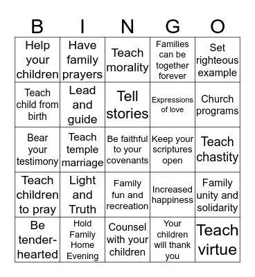 Bringing Up Children In Light And Truth Bingo Card