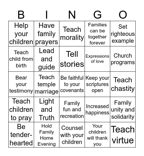 Bringing Up Children In Light And Truth Bingo Card