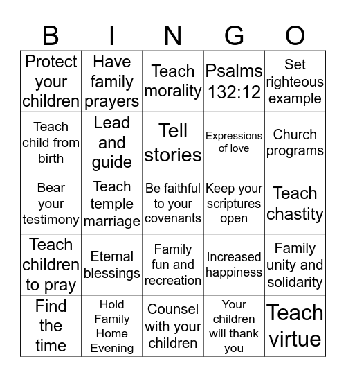 Bringing Up Children In Light And Truth Bingo Card