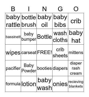 Baby Shower BINGO Card