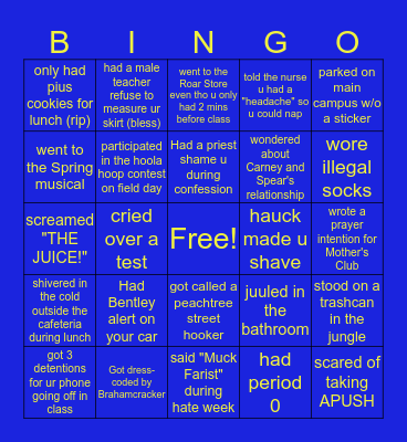 ST. PIUS X BINGO Card