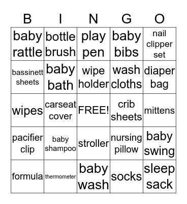 Baby Shower BINGO Card