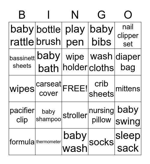 Baby Shower BINGO Card