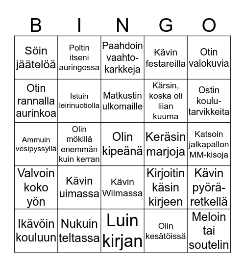 Kesälomabingo Card