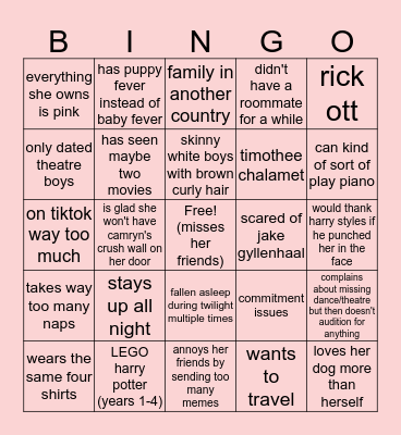 Danielle Bingo Card