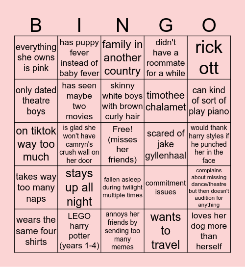 Danielle Bingo Card