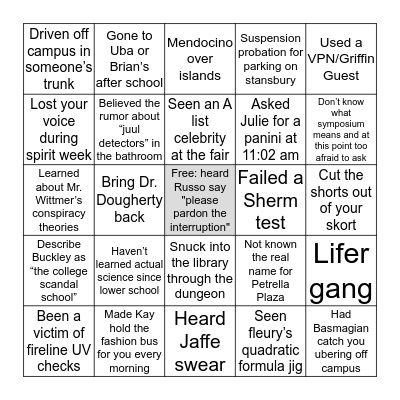 Buckley Bingo (Rah Rah Rah) Bingo Card