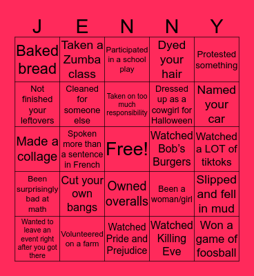 Jenny Teague Bingo Card