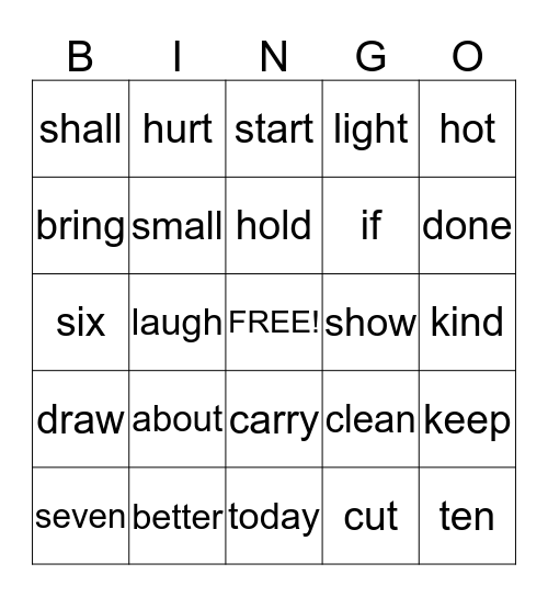 Third Grade Sight Words Bingo Card