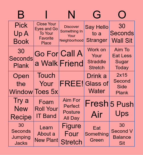 Pilates Quarantine Bingo Card