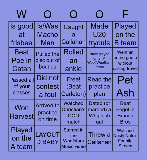 Woof Bingo Card