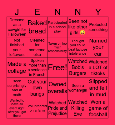 Jenny Teague Bingo Card