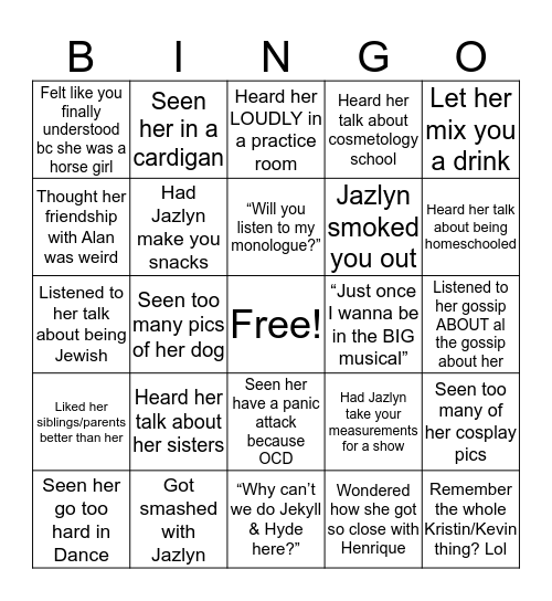 Jazlyn’s Bingo Card