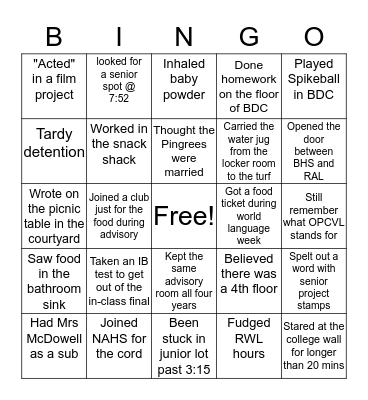 BHS Bingo Card