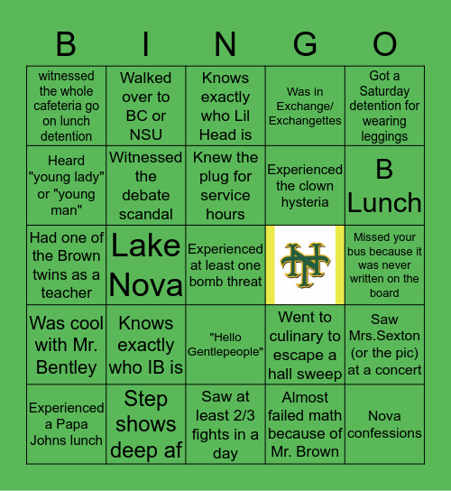 Updated Nova High Bingo Card