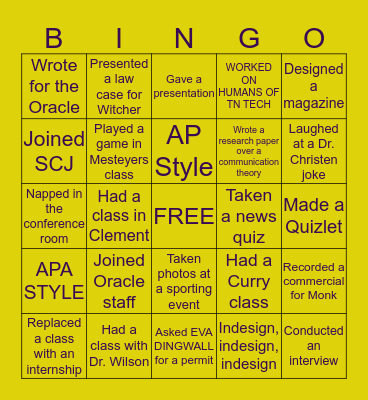 TTU Journalism Bingo Card