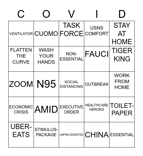 COVID-19 BUZZ WORDS Bingo Card