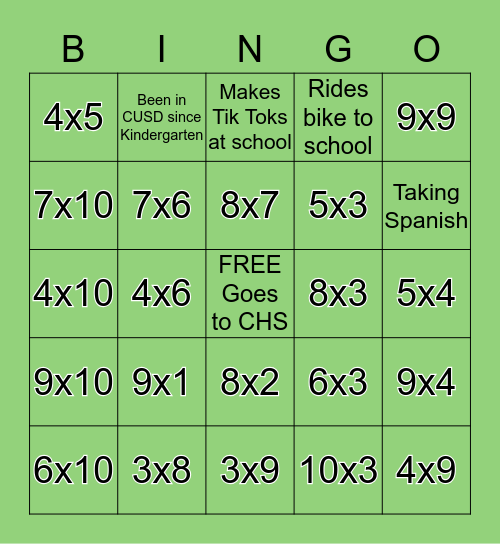 Class of 2022 Bingo Card