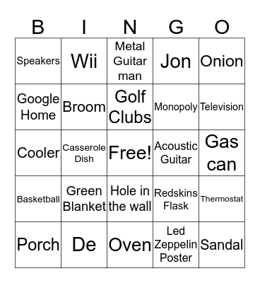 Reid's Apartment Bingo Card