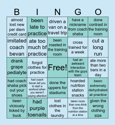 Rice Women’s XC 🦉🏃🏽‍♀️ Bingo Card