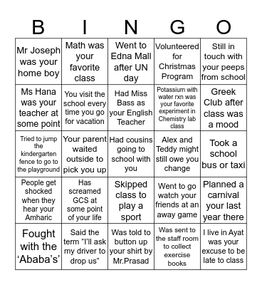 Greek Community School Bingo Card