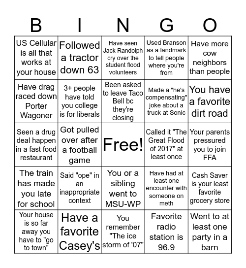 Born & Raised in West Plains Bingo Card