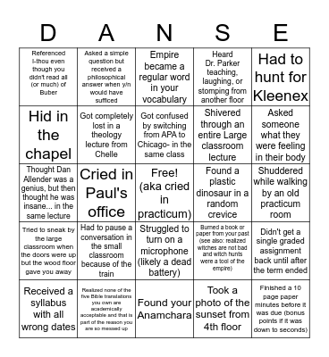 The Seattle School Bingo Card