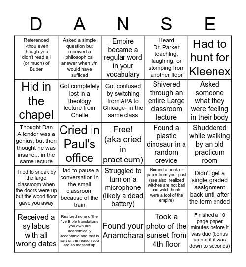 The Seattle School Bingo Card