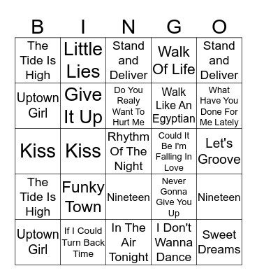 80's Bingo Card