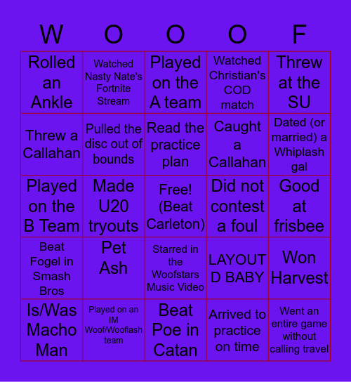 Woof Bingo Card