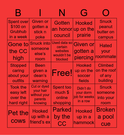 FVS bingo: expose yourself edition Bingo Card